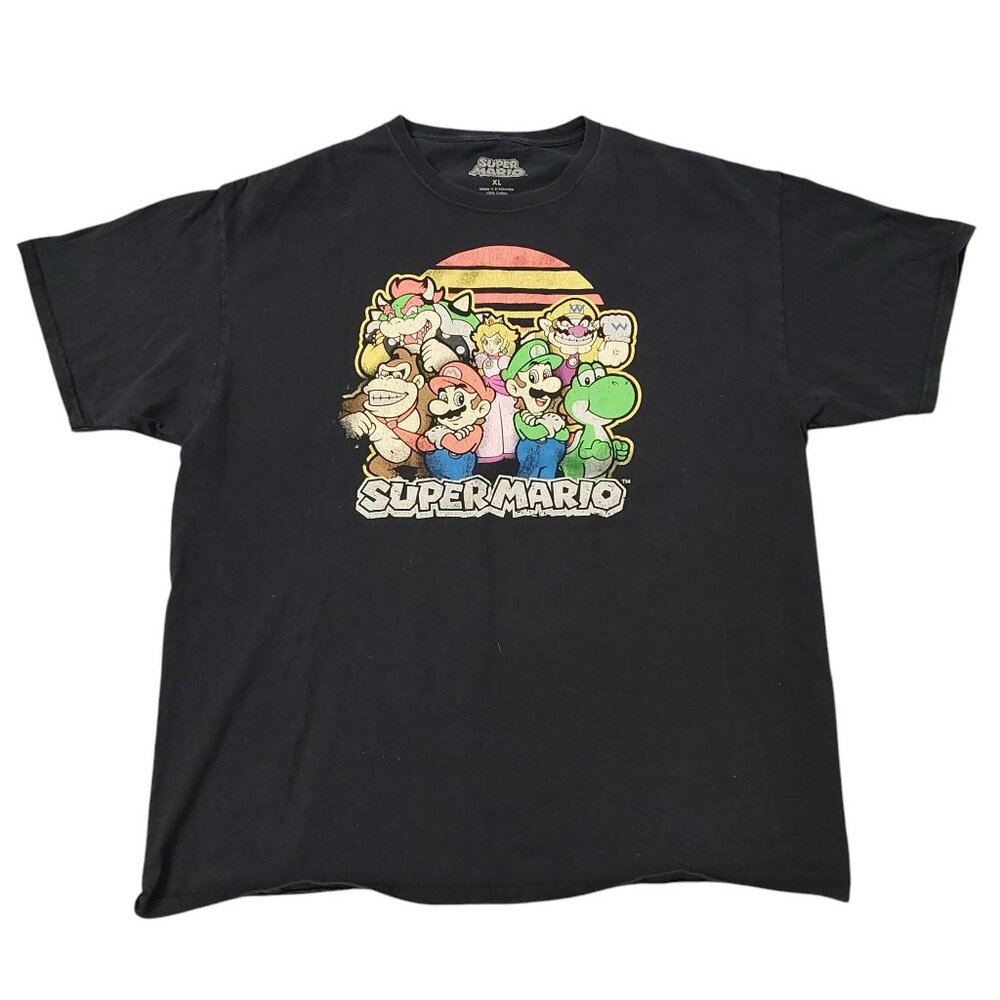 Super Mario Bros Retro Gang T-Shirt - Black, Size XL, 100% Cotton